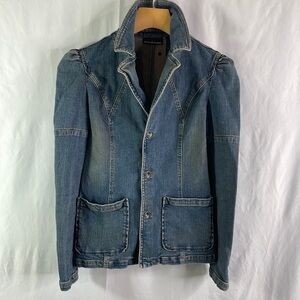 DKNY jeans denim pleat shoulder fitted jean jacket, denim jacket blazer